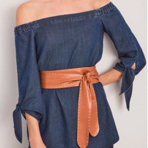 NWT White House Black Market Off-The-Shoulder Denim Tunic